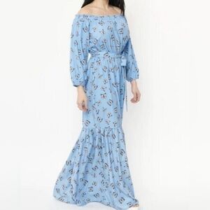 Unique Vintage Blue Maxi Dress Butterflies Size 4 Small